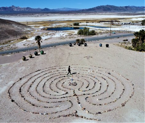 Yaga Labyrinth viewed from above in the desert landscape